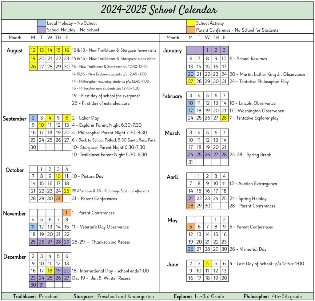 Montessori Children's School Calendar 2024-2025